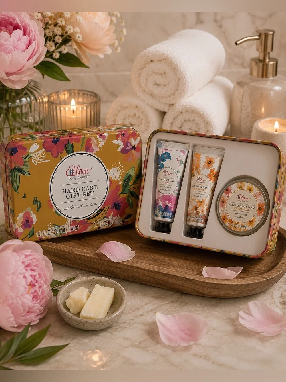 Love Body & Earth Hand Care Gift Set Shea Almond Peony Spa Trio